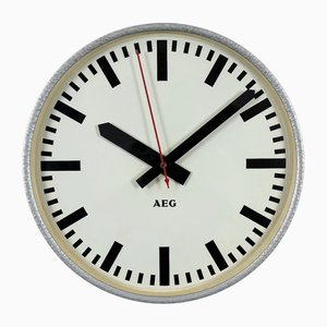 Industrial German Grey Electric Station Wall Clock from Aeg, 1960s