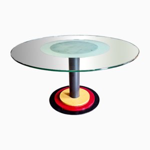 Dining Table with Round Glass Top, Italy, 1980s