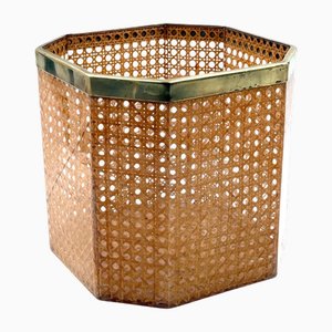 Hollywood Regency Acrylic Glass and Straw Wastepaper Basket from Christian Dior, France, 1980s
