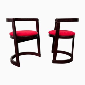 Vintage Italian Chairs in Curved Wood and Round Seat, 1970s, Set of 2