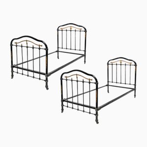 Cast Iron Single Beds in Black and Gold, 1890s, Set of 2