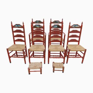 Sedie da pranzo antiche in legno, set di 6