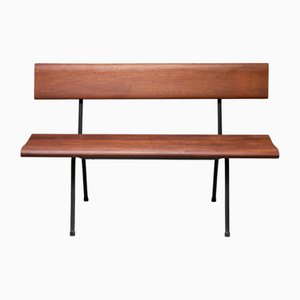 Banc en Teck avec Structure en Acier, 1950s