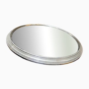 Art Deco Serving Tray in Aluminum and Mirror, 1930s