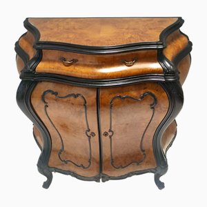 Ebonized Beech and Walnut-Root Cabinet with Glass Top, Brianza, Italy, 1940s
