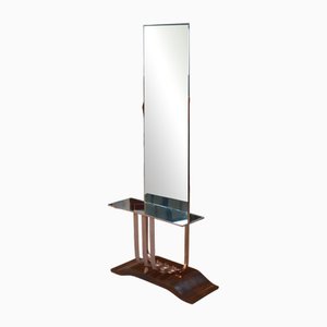 Art Deco French Psyche Mirror in Wood and Copper, 1930