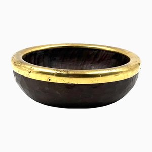 Mid-Century Brass and Wood Bowl, Italy, 1970s