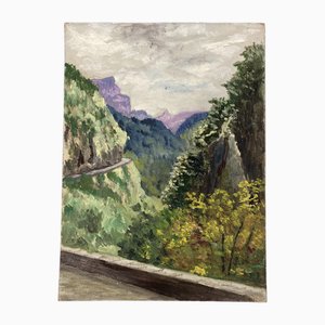 Henry d'Avesnes, Paisaje con montañas malvas, óleo sobre cartón, años 50