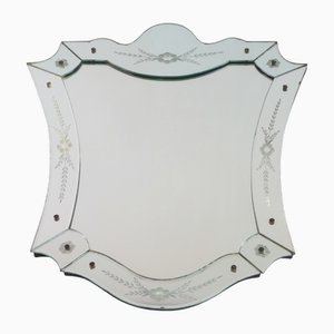 Large Antique Venetian Shield Beveled Mirror