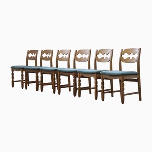 Danish Brutalist Oak Razorblade Dining Chairs by Henning Kjærnulf, 1960s, Set of 6