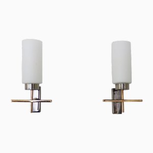 Brass and Chrome Metal Wall Lights, 1960s, Set of 2