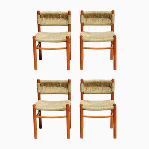 Vintage Dining Chairs in Wicker, 1960s, Set of 4