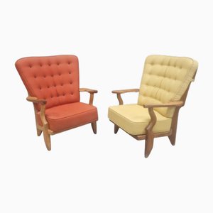 Set of Vintage Oak Armchairs by Guillerme & Chambron for Votre Maison