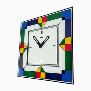 Orologio da parete grande in vetro di Bino, anni '80