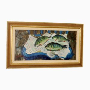 Bertil Wahlberg, Pesca del día, años 60, óleo sobre tabla, enmarcado