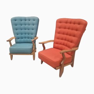 Set of Lounge Chairs in Oak by Guillerme & Chambron for Votre Maison