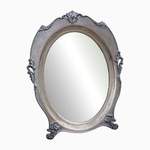 Ovaler Tischspiegel mit Rahmen aus 800 Silber, 1950