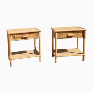 Tables de Chevet Vintage en Bambou avec Tiroir et Étagère, 1950, Set de 2