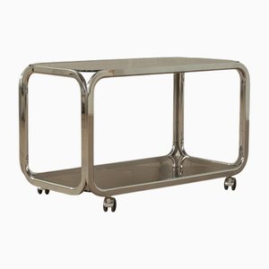 Glass Side Table with Wheels, 1970s