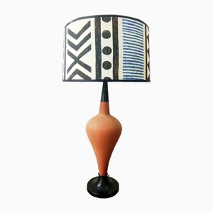 Vintage Large Terracotta Lamp and Tribal Lampshade, 1970s