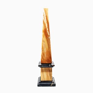 Large Obelisk in Hand Carved Yellow Marble of Siena and Black Marble of Portoro, Italy, 1970s
