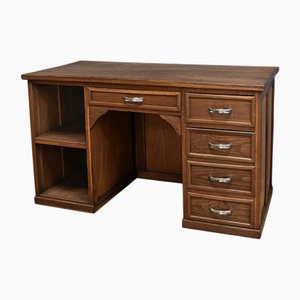 Small Art Deco Oak Pedestal Desk, 1940s