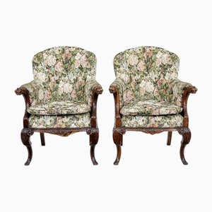 French Carved Oak Armchairs, 1870s, Set of 2