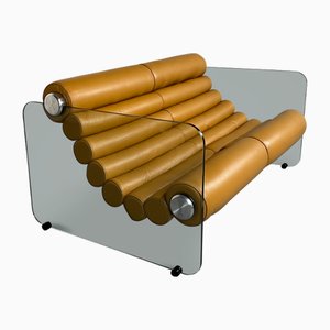 Hyaline Leder & Glas Sofa von Fabio Lenci für Comfortline, Italien, 1960er