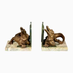 Crocodile Bookends in Spelter and Bronze, 1920s, Set of 2