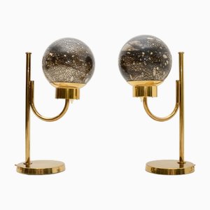Schwedische Vintage Tischlampen aus Messing & Glas von Bergboms, 1970er, 2er Set