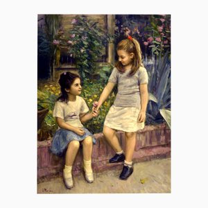 Tonino Manna, Innocence and Friendship, 1990er, Öl auf Leinwand