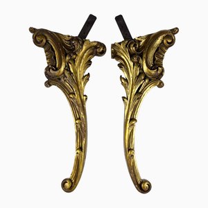 Salvaged Console Legs with Gilt Wood Carving Fragments, Set of 2