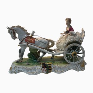 Porcelain Horse-Drawn Carriage with Lady from Unterweissbach, 1970s