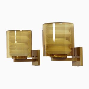 Lampade da parete C-1646 in vetro giallo ambrato di Tapio Wirkkala per Raak, 1964, set di 2