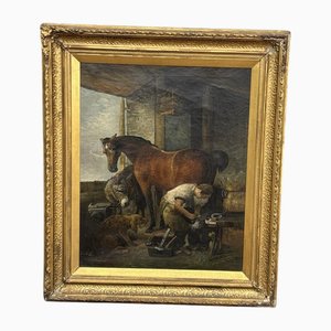 After Landseer, Shoeing the Mare, Oil on Canvas, 1880, Framed