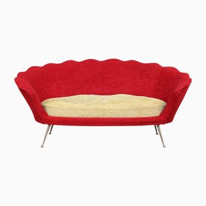 Mid-Century Flower-Shaped Sofa in Fabric Upholstery & Brass, Italy, 1950s