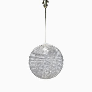 Mid-Century Modern Brass and Pattern Glass Pendant, Prague, 1960s