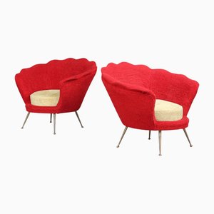 Mid-Century Sessel in Blumenform mit Stoffbezug & Messing, Italien, 1950er