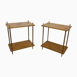 Brass Sofa Ends and Fauve Leather Trays from Maison Baguès, 1940s, Set of 2