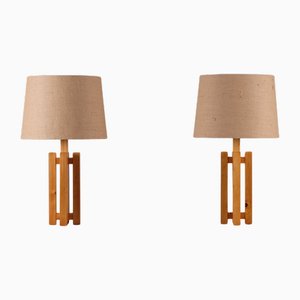 Pine Table Lamps, Sweden, 1970s, Set of 2