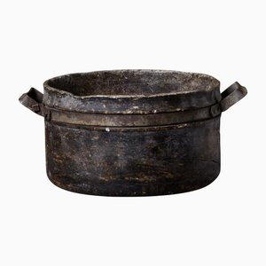 Antique Swedish Soapstone Stone Pot with Hand Wrought Iron and a Genuine Patina