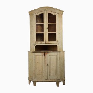 Antique Swedish Gustavian Corner Cabinet with Authentic Glass Doors