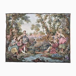 Vintage French Aubusson Jacquard Tapestry Hunting and Fishing, 1970s
