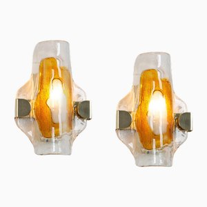 Murano Glass Wall Sconce attributed to Egon Hillebrand for Hille, Italy, 1970s, Set of 2