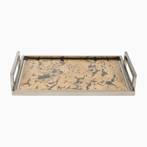 Mid-Century Serving Tray in Chrome, Cork and Glass, Italy, 1970s
