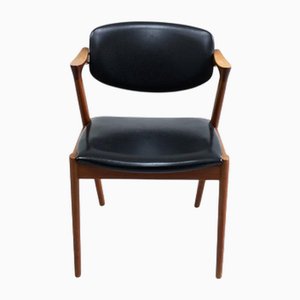 Model 42 Teak and Black Leather Dining Chairs by Kai Kristiansen, Denmark, 1960s