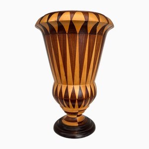 Vintage Italian Planter Vase in Inlaid Wood, 1970s
