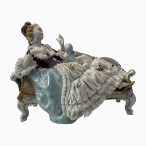 Porcelain Woman with Dog on Ottoman from Unterweissbach, 1970s