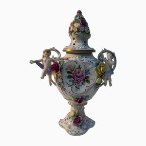 Porcelain Lidded Vase with Putti from Porzellanmanufaktur Plaue, 1970s