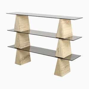 Travertine and Smoked Glass Bookshelf, Italy, 1970s